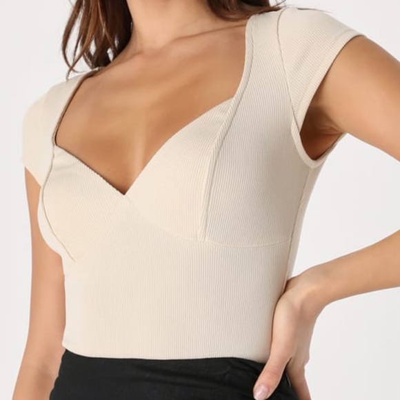 Lulus Tops - Beige Cap Sleeve Bodysuit